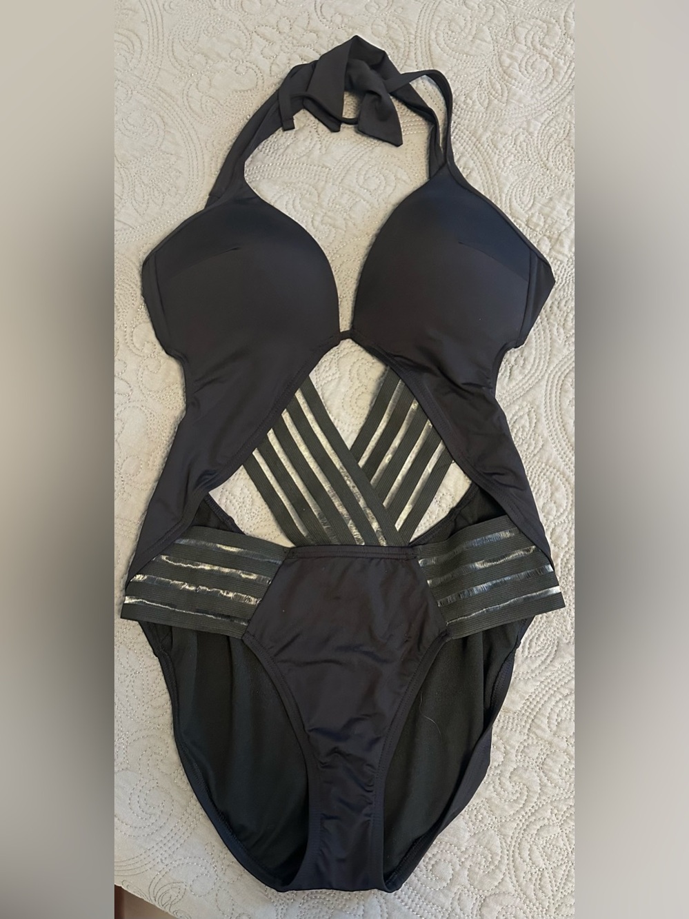 Kenneth Cole Black Halter Cutout One-Piece Swimsuit
